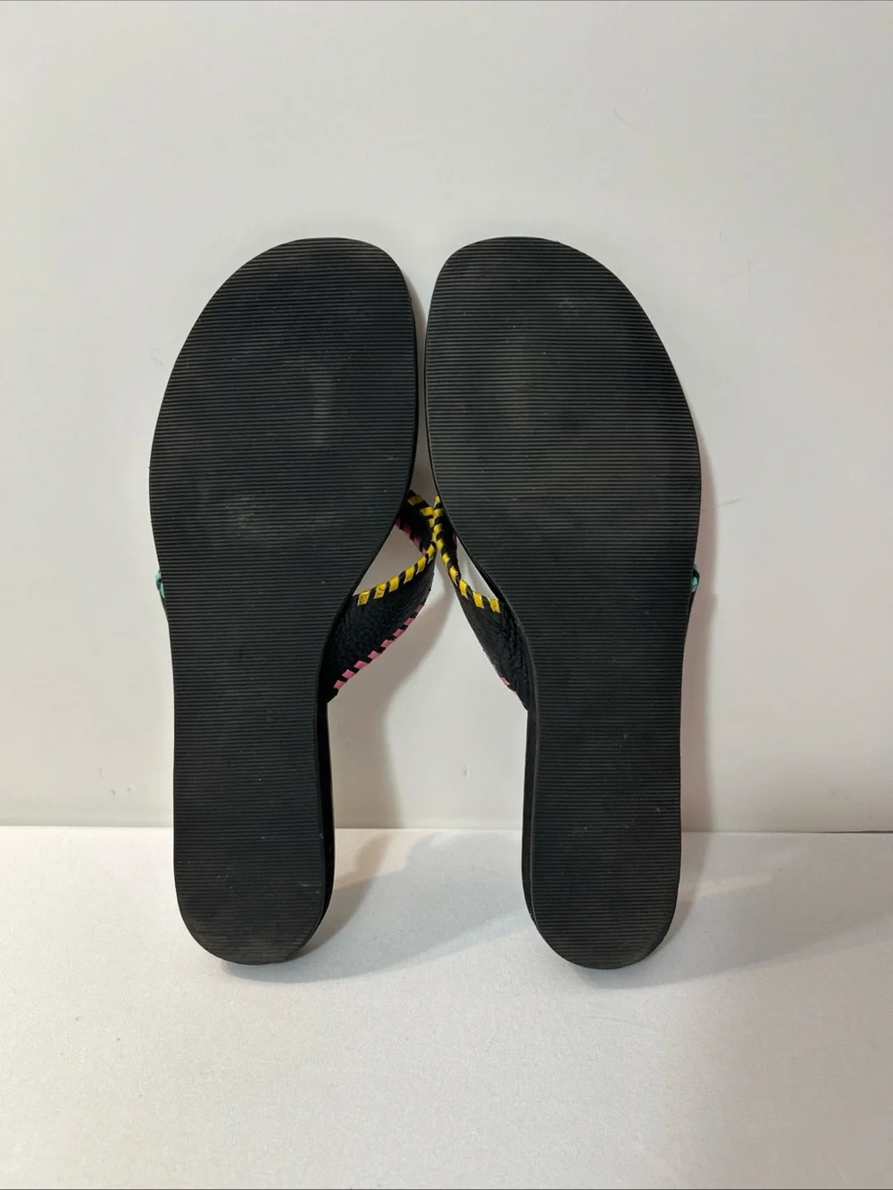 Brighton Black Flip Flop Sandals with Multicolor Stitching